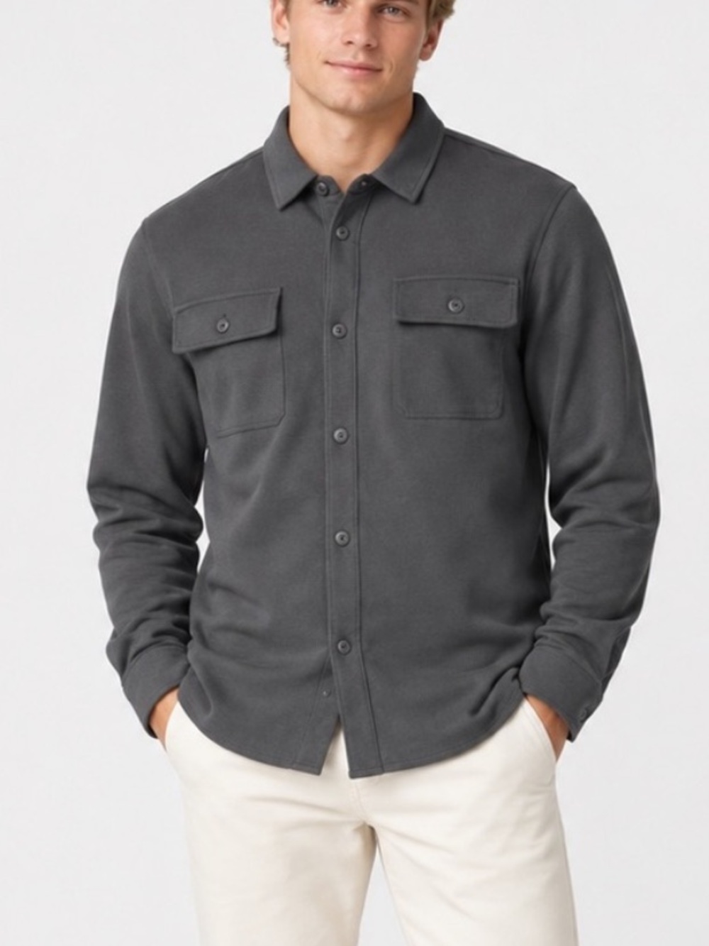 Vuori Bouevard Button Front Shirt Jacket Overshirt Dark Medium 57096